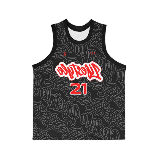 BLD T2 RAVEN SICK PRINT BASKETBALL JERSEY BLACK/WHITE/RED